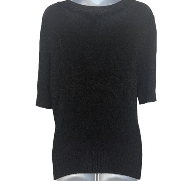 WHITE HOUSE BLACK MARKET Black S/S Scoop Neck Logo Button Cardigan EUC Large - Picture 7 of 8